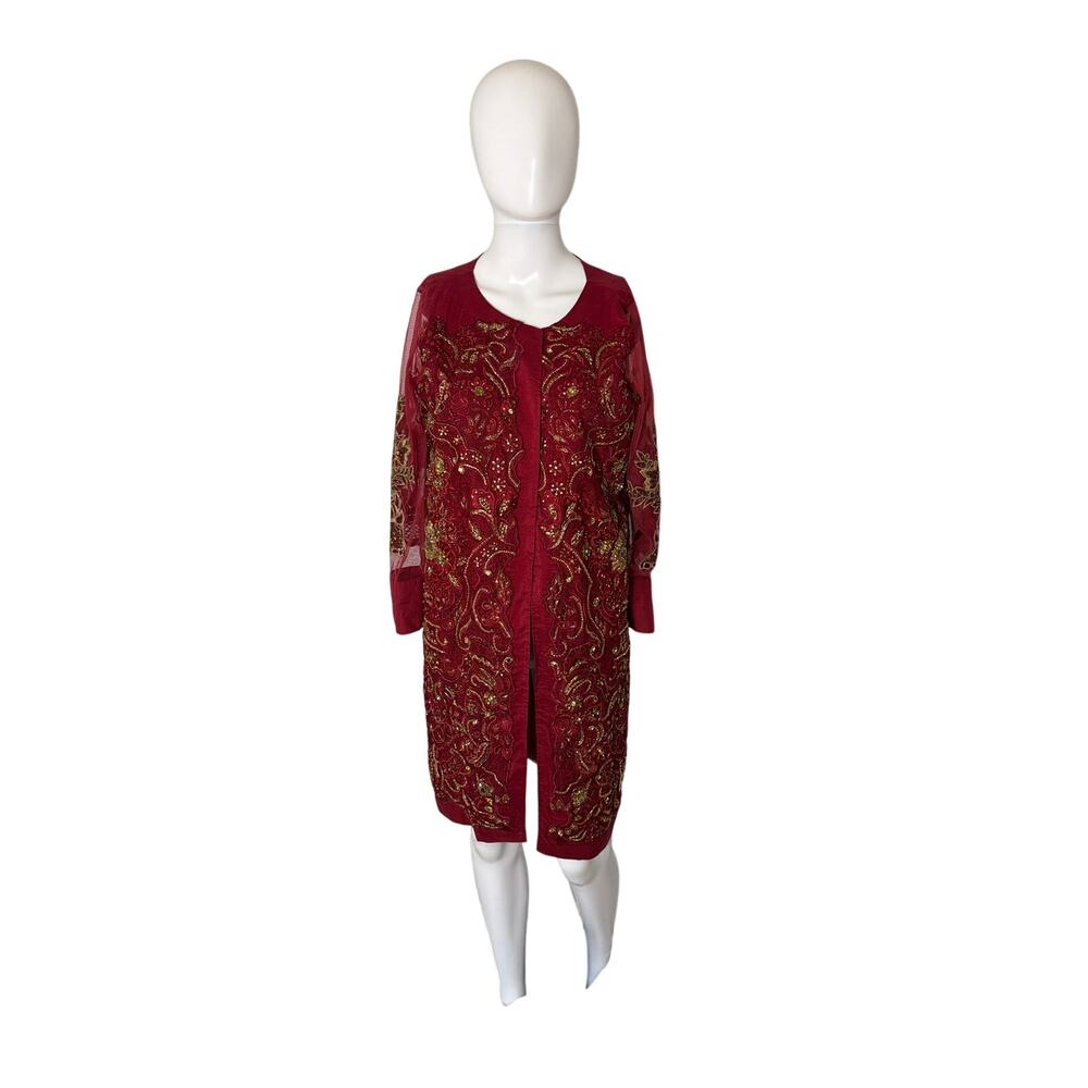 Maroon Gold Heavy Embroidered Kurti Long Tunic Top Woman Size M